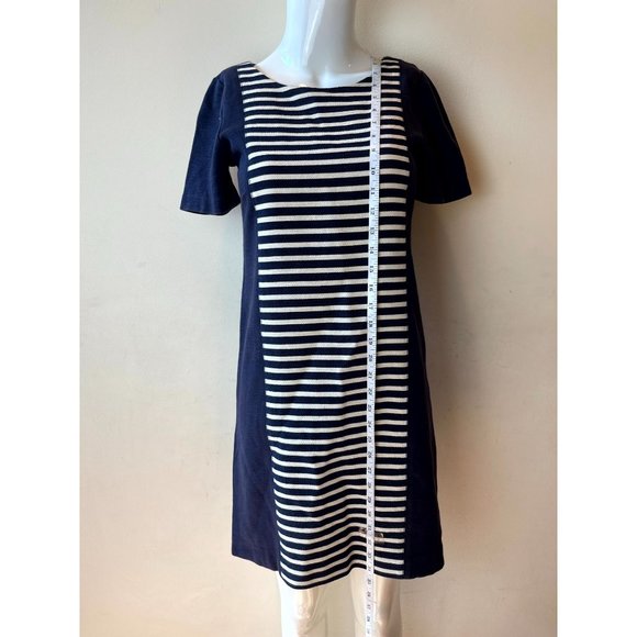 J. Crew Womens Stripe Knit Shift Dress Short Sleeve Back Zip Blue White Size 00 - Picture 8 of 14